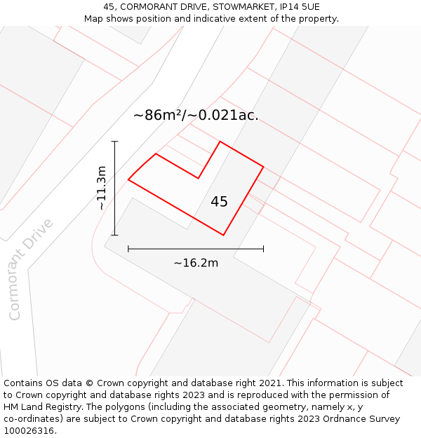 45, CORMORANT DRIVE, STOWMARKET, IP14 5UE: Plot and title map