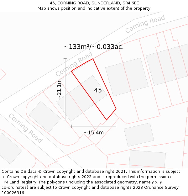 45, CORNING ROAD, SUNDERLAND, SR4 6EE: Plot and title map