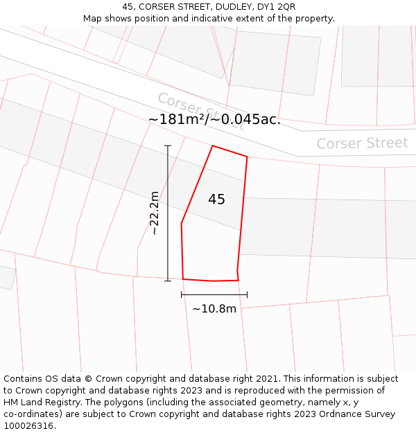 45, CORSER STREET, DUDLEY, DY1 2QR: Plot and title map