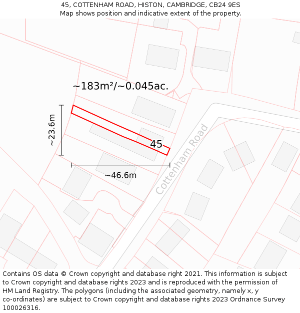 45, COTTENHAM ROAD, HISTON, CAMBRIDGE, CB24 9ES: Plot and title map