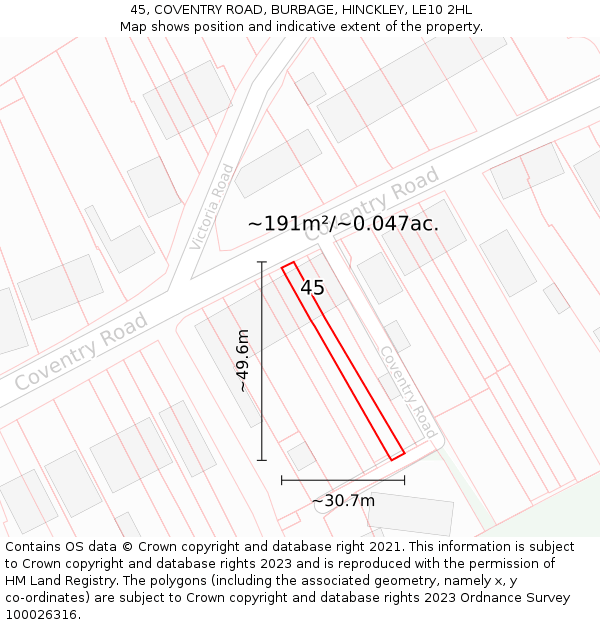 45, COVENTRY ROAD, BURBAGE, HINCKLEY, LE10 2HL: Plot and title map