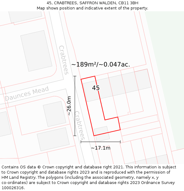 45, CRABTREES, SAFFRON WALDEN, CB11 3BH: Plot and title map