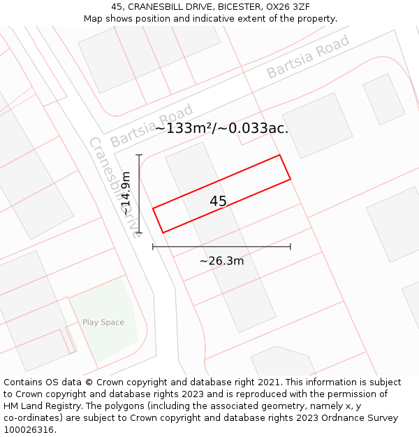 45, CRANESBILL DRIVE, BICESTER, OX26 3ZF: Plot and title map