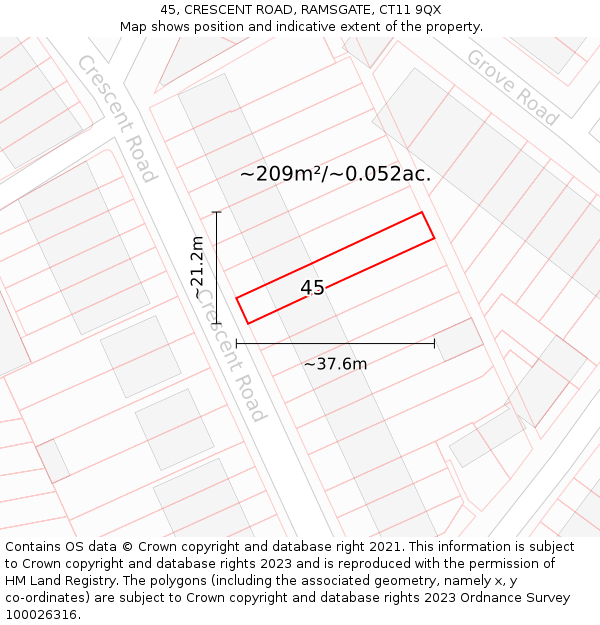 45, CRESCENT ROAD, RAMSGATE, CT11 9QX: Plot and title map