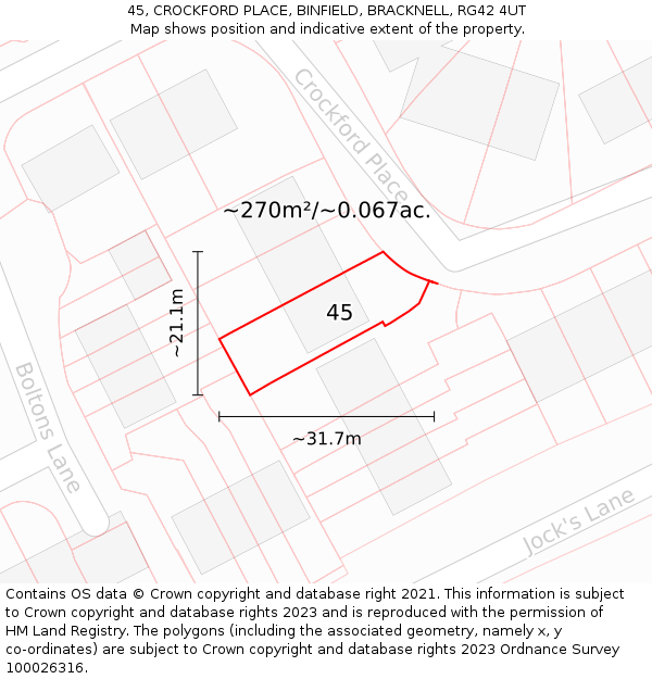 45, CROCKFORD PLACE, BINFIELD, BRACKNELL, RG42 4UT: Plot and title map