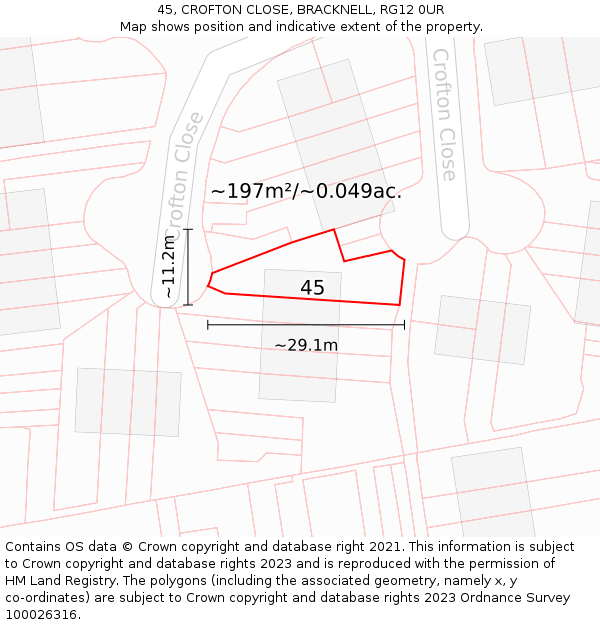 45, CROFTON CLOSE, BRACKNELL, RG12 0UR: Plot and title map