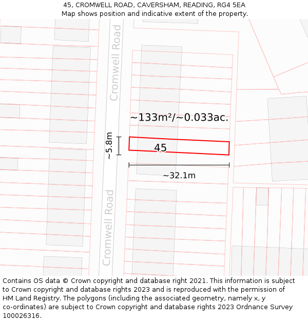 45, CROMWELL ROAD, CAVERSHAM, READING, RG4 5EA: Plot and title map