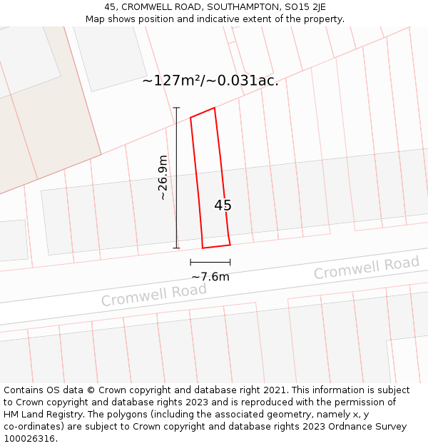 45, CROMWELL ROAD, SOUTHAMPTON, SO15 2JE: Plot and title map