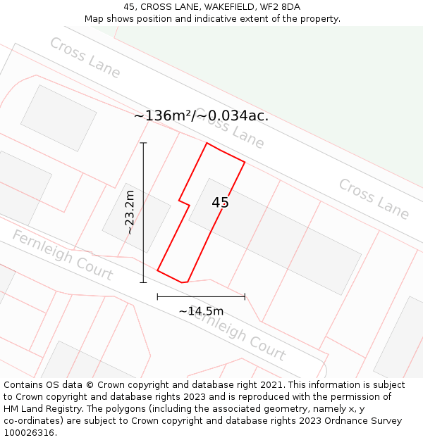 45, CROSS LANE, WAKEFIELD, WF2 8DA: Plot and title map