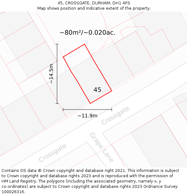45, CROSSGATE, DURHAM, DH1 4PS: Plot and title map