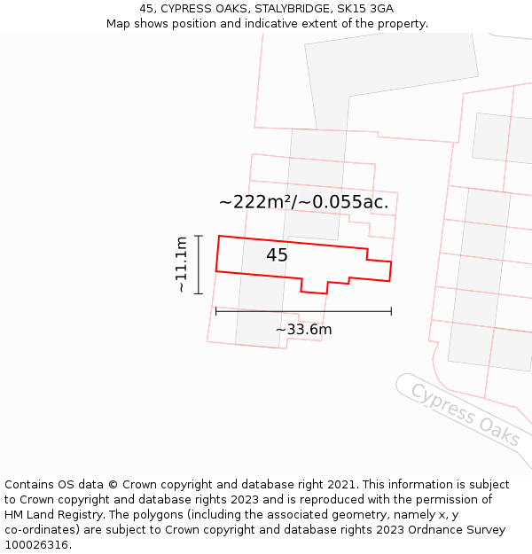 45, CYPRESS OAKS, STALYBRIDGE, SK15 3GA: Plot and title map