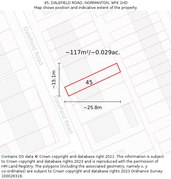 45, DALEFIELD ROAD, NORMANTON, WF6 1HD: Plot and title map