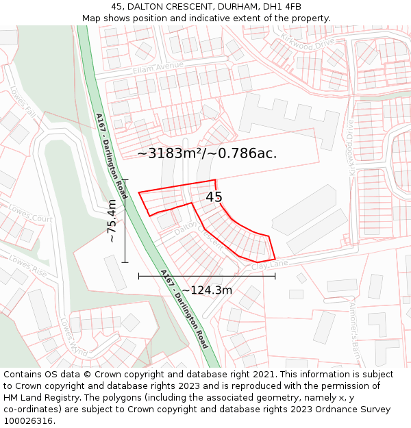 45, DALTON CRESCENT, DURHAM, DH1 4FB: Plot and title map