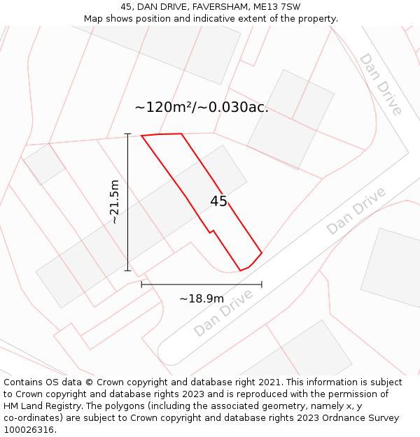 45, DAN DRIVE, FAVERSHAM, ME13 7SW: Plot and title map