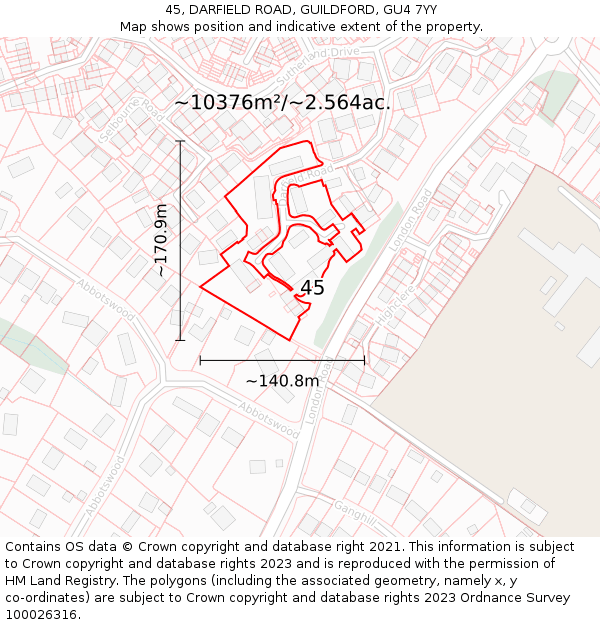 45, DARFIELD ROAD, GUILDFORD, GU4 7YY: Plot and title map