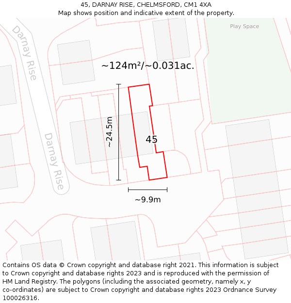 45, DARNAY RISE, CHELMSFORD, CM1 4XA: Plot and title map