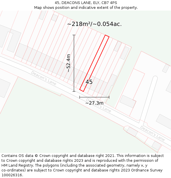 45, DEACONS LANE, ELY, CB7 4PS: Plot and title map