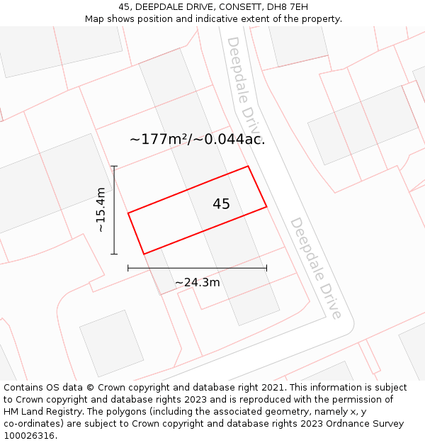 45, DEEPDALE DRIVE, CONSETT, DH8 7EH: Plot and title map