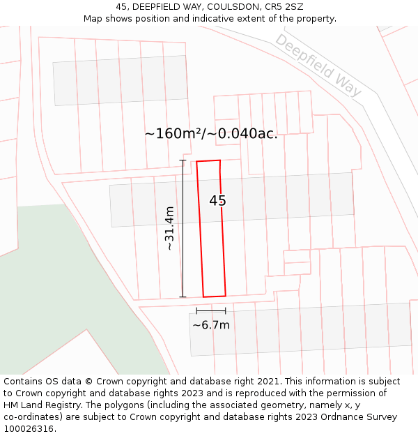 45, DEEPFIELD WAY, COULSDON, CR5 2SZ: Plot and title map