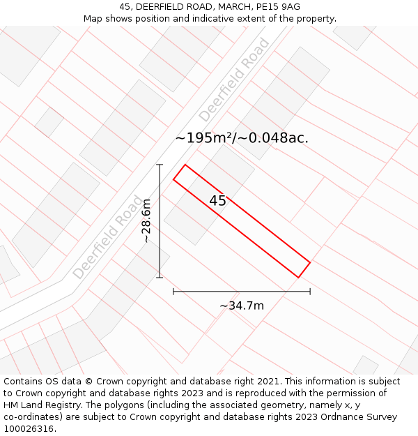 45, DEERFIELD ROAD, MARCH, PE15 9AG: Plot and title map