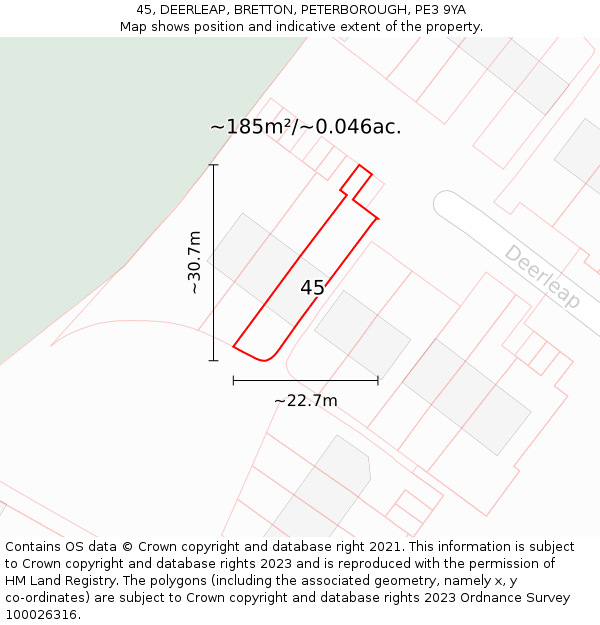 45, DEERLEAP, BRETTON, PETERBOROUGH, PE3 9YA: Plot and title map