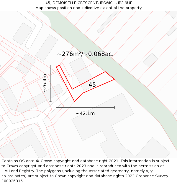 45, DEMOISELLE CRESCENT, IPSWICH, IP3 9UE: Plot and title map