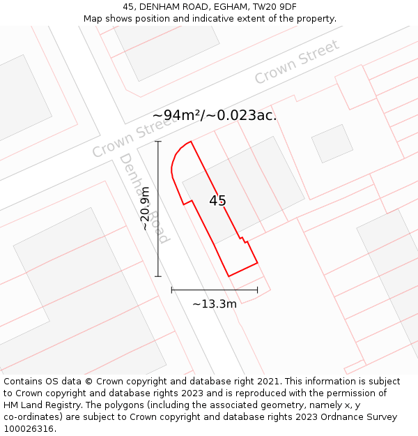 45, DENHAM ROAD, EGHAM, TW20 9DF: Plot and title map