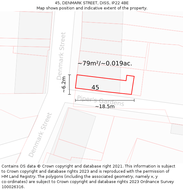 45, DENMARK STREET, DISS, IP22 4BE: Plot and title map