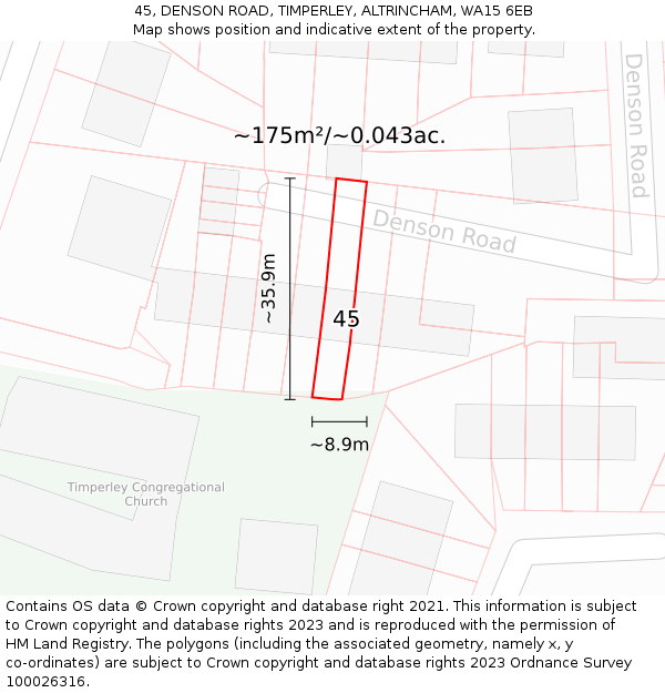 45, DENSON ROAD, TIMPERLEY, ALTRINCHAM, WA15 6EB: Plot and title map