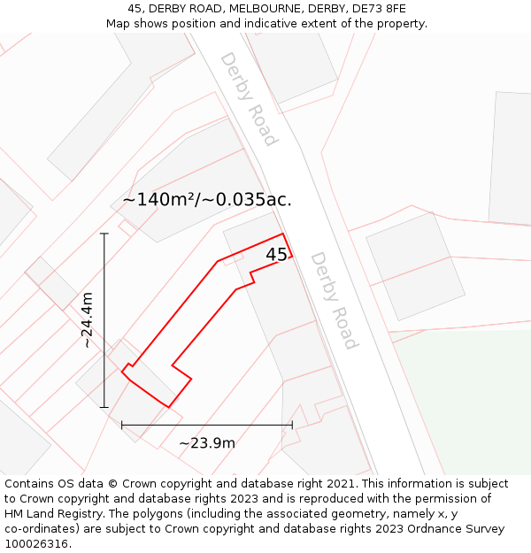 45, DERBY ROAD, MELBOURNE, DERBY, DE73 8FE: Plot and title map