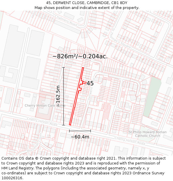 45, DERWENT CLOSE, CAMBRIDGE, CB1 8DY: Plot and title map