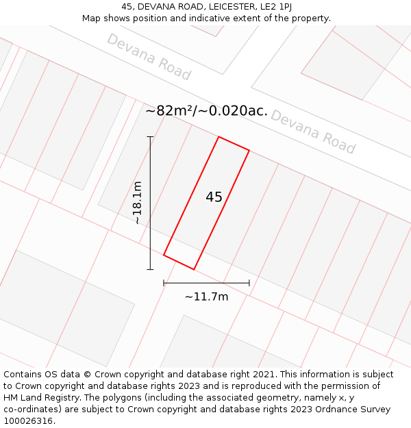 45, DEVANA ROAD, LEICESTER, LE2 1PJ: Plot and title map