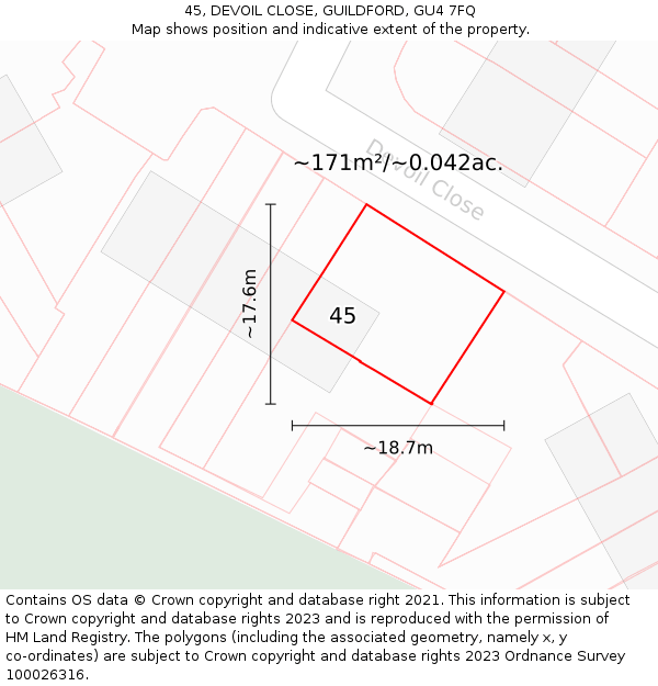 45, DEVOIL CLOSE, GUILDFORD, GU4 7FQ: Plot and title map