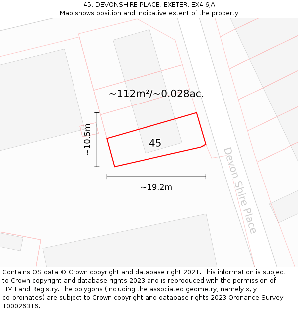 45, DEVONSHIRE PLACE, EXETER, EX4 6JA: Plot and title map