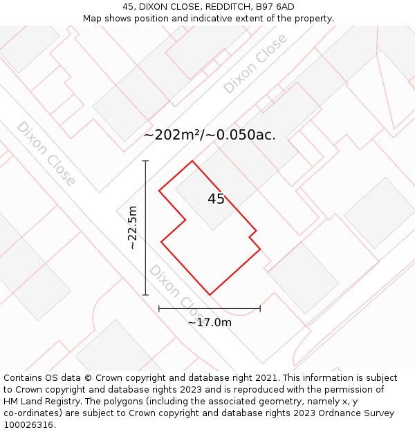 45, DIXON CLOSE, REDDITCH, B97 6AD: Plot and title map