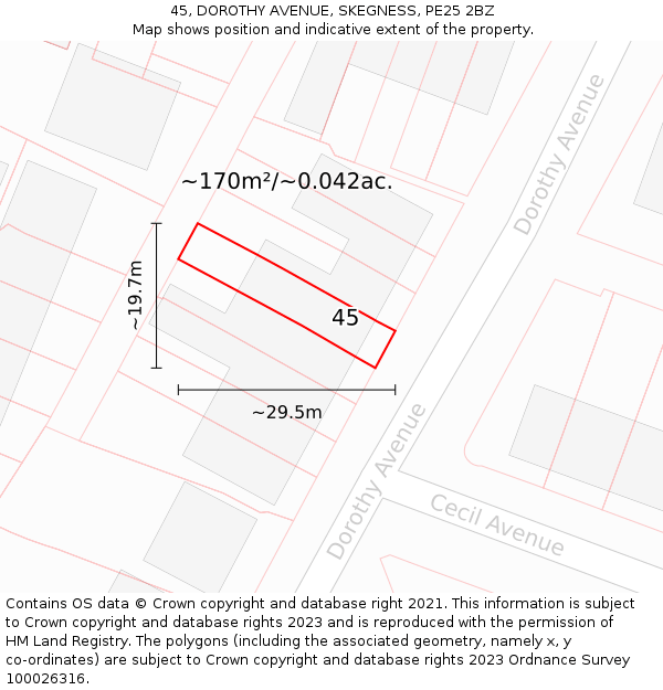 45, DOROTHY AVENUE, SKEGNESS, PE25 2BZ: Plot and title map
