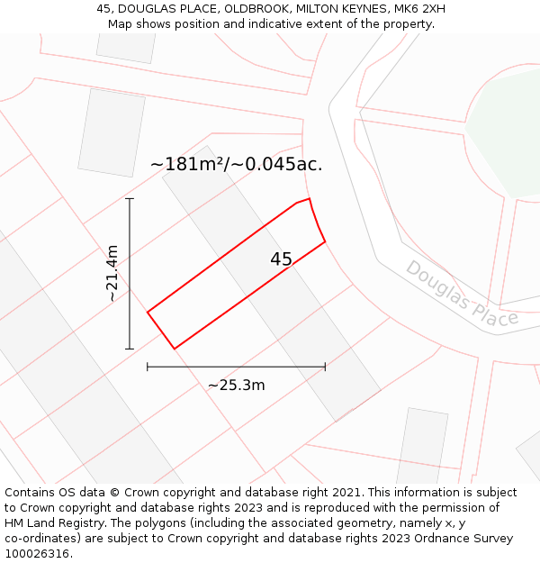 45, DOUGLAS PLACE, OLDBROOK, MILTON KEYNES, MK6 2XH: Plot and title map