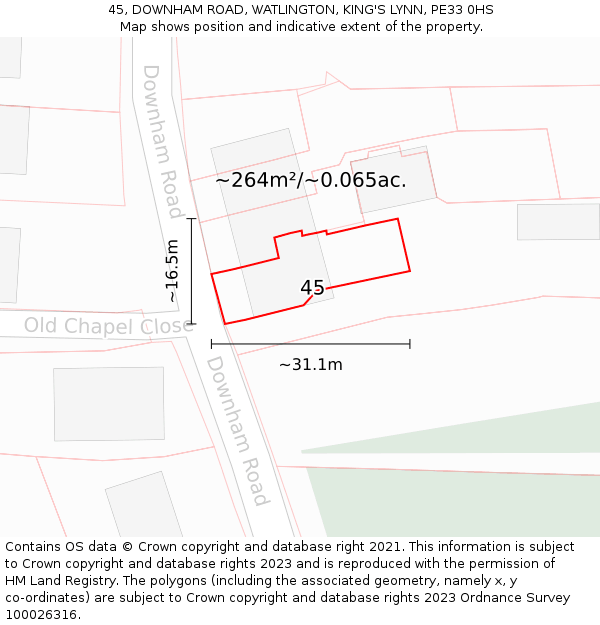 45, DOWNHAM ROAD, WATLINGTON, KING'S LYNN, PE33 0HS: Plot and title map