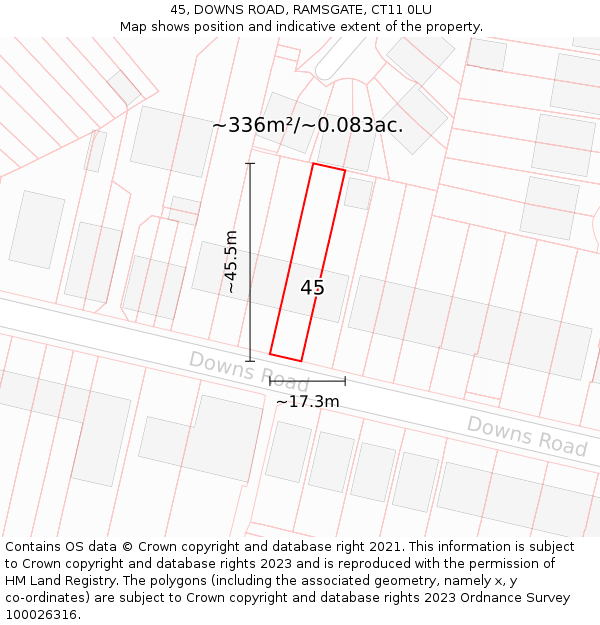 45, DOWNS ROAD, RAMSGATE, CT11 0LU: Plot and title map