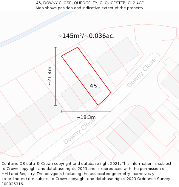 45, DOWNY CLOSE, QUEDGELEY, GLOUCESTER, GL2 4GF: Plot and title map