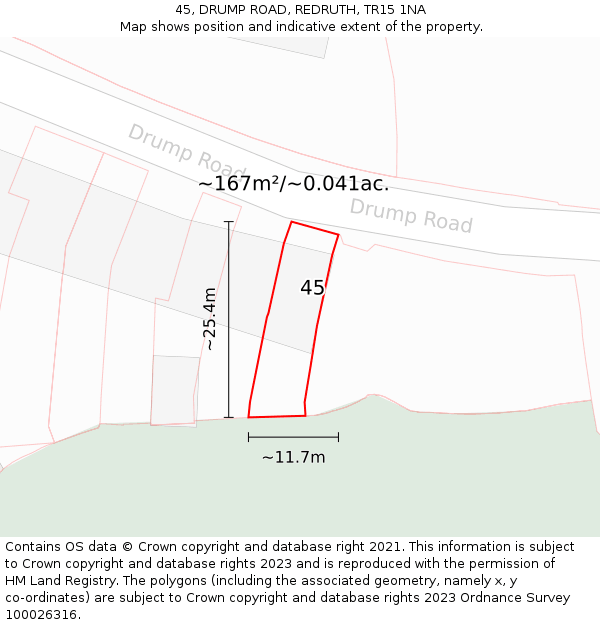45, DRUMP ROAD, REDRUTH, TR15 1NA: Plot and title map