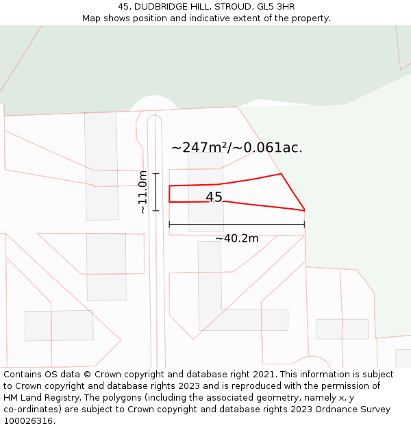 45, DUDBRIDGE HILL, STROUD, GL5 3HR: Plot and title map