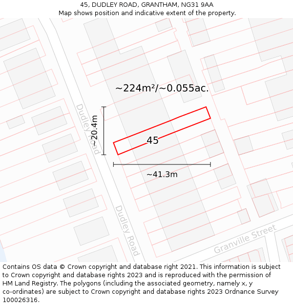 45, DUDLEY ROAD, GRANTHAM, NG31 9AA: Plot and title map