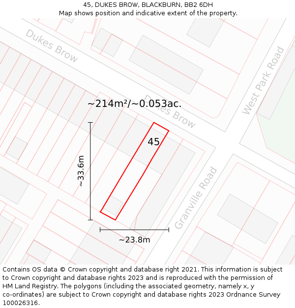 45, DUKES BROW, BLACKBURN, BB2 6DH: Plot and title map