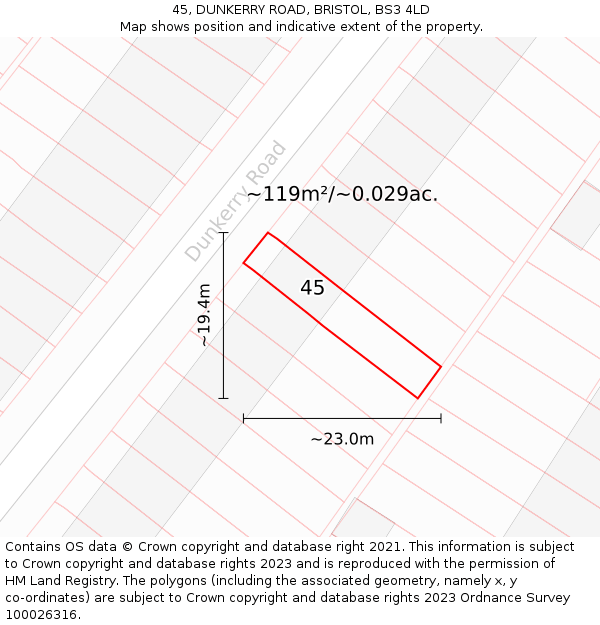 45, DUNKERRY ROAD, BRISTOL, BS3 4LD: Plot and title map