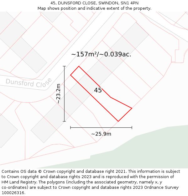 45, DUNSFORD CLOSE, SWINDON, SN1 4PN: Plot and title map