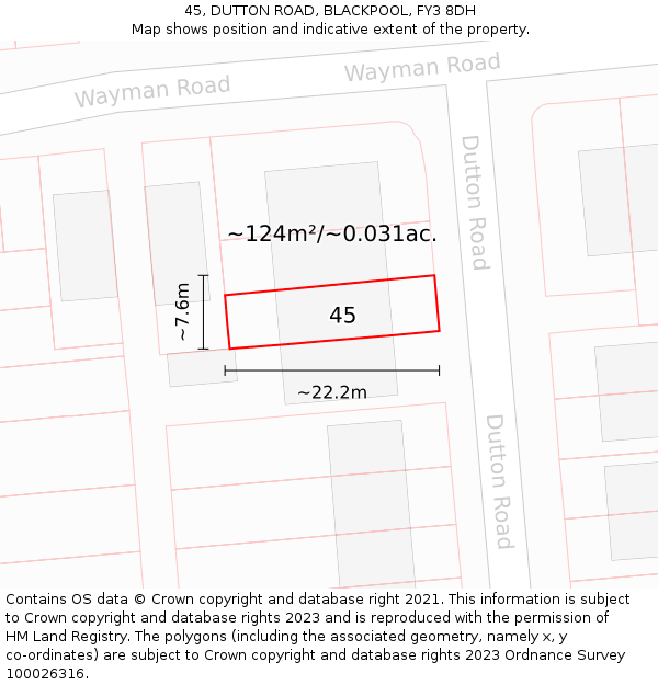 45, DUTTON ROAD, BLACKPOOL, FY3 8DH: Plot and title map