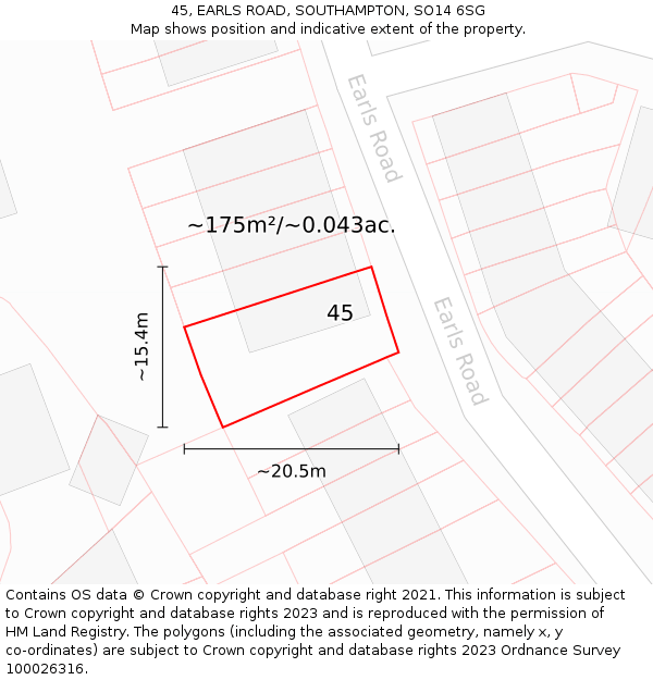 45, EARLS ROAD, SOUTHAMPTON, SO14 6SG: Plot and title map