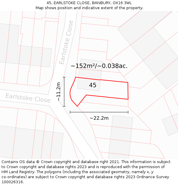 45, EARLSTOKE CLOSE, BANBURY, OX16 3WL: Plot and title map