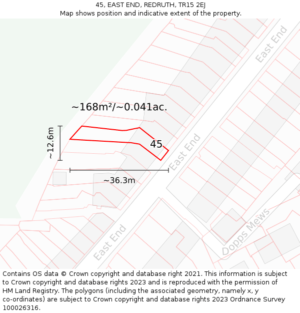 45, EAST END, REDRUTH, TR15 2EJ: Plot and title map